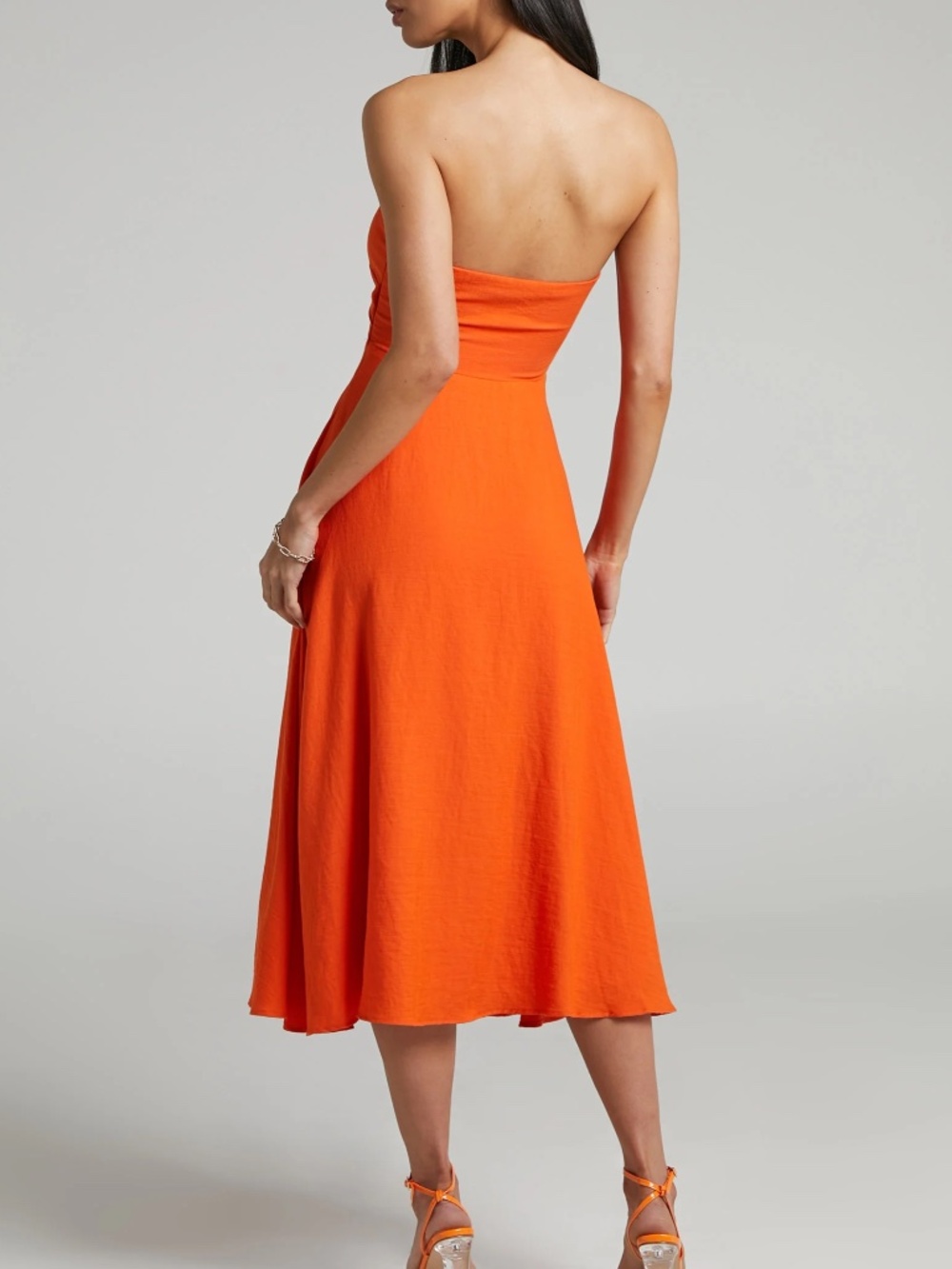 Showpo Avie Orange Twist Strapless Cutout Cocktail Midi Dress NWT US 10 Party - Picture 4 of 15